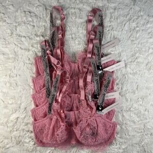 Lot of 5 Victoria's Secret Very Sexy Lace Push Up Bra Shine Logo Strap Pink 34D‎